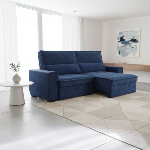 Sofá 3 Lugares Retrátil e Reclinável 207cm Viena Azul