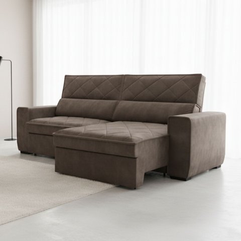 Sofá 4 Lugares Retrátil e Reclinável 250cm Viena Marrom