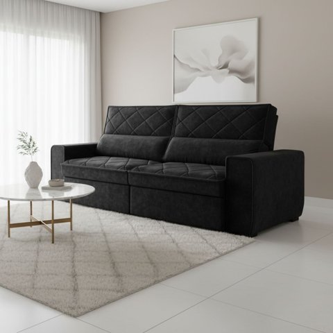 Sofá 4 Lugares Retrátil e Reclinável 250cm Viena Preto