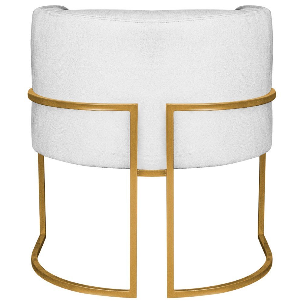 Poltrona Decorativa Luna Base de Ferro Dourado Suede Branco - 5