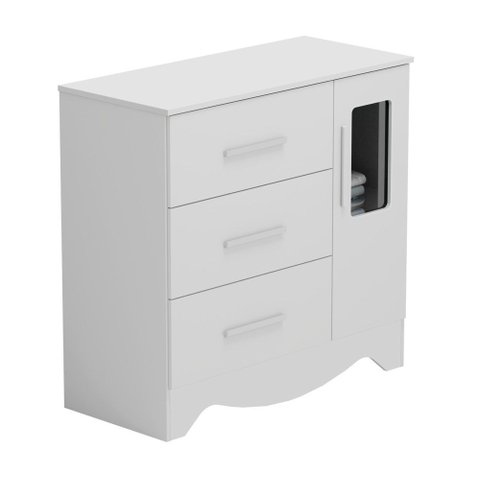 Comoda Popy Retro 1 Porta 3 Gavetas - Moveis Peroba Branco Brilho