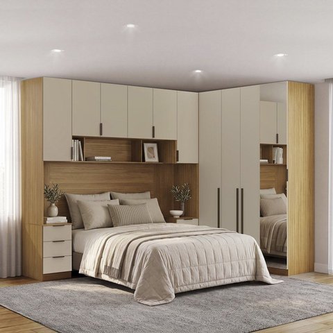 Quarto Modulado Casal 6 Peças Altezza Freijó/Off White