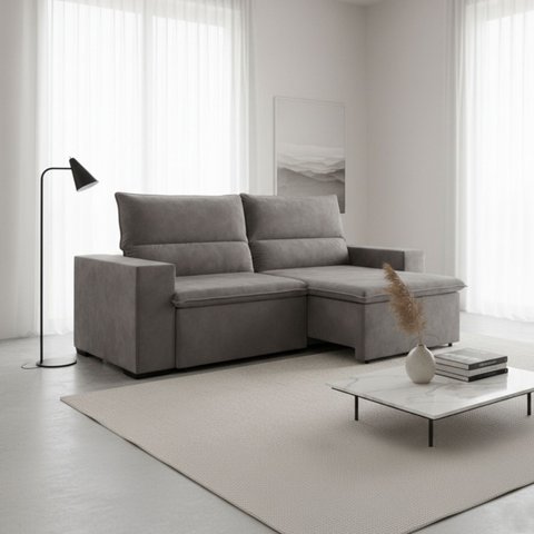 Sofá 3 Lugares Retrátil e Reclinável 220cm Belize Cinza