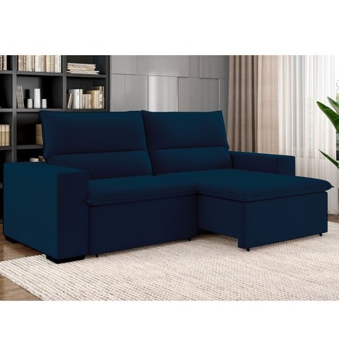 Sofá 3 Lugares Retrátil e Reclinável 220cm Bruges Azul