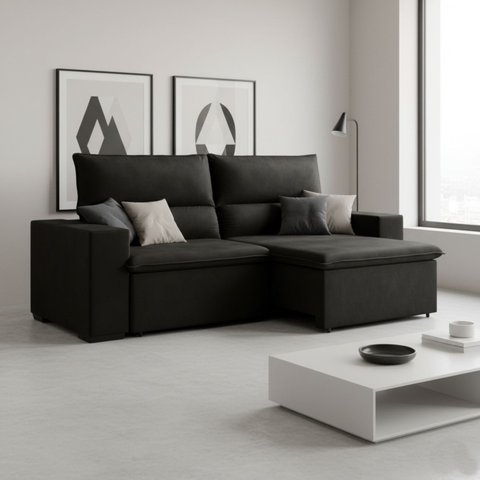 Sofá 3 Lugares Retrátil e Reclinável 220cm Belize Preto