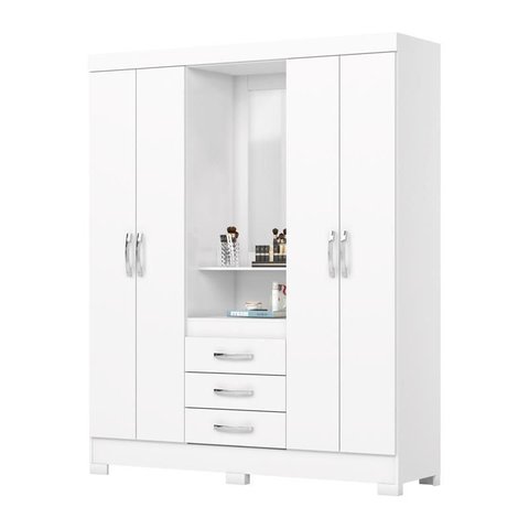 Guarda Roupa 4 Portas 3 Gavetas Branco - Briz