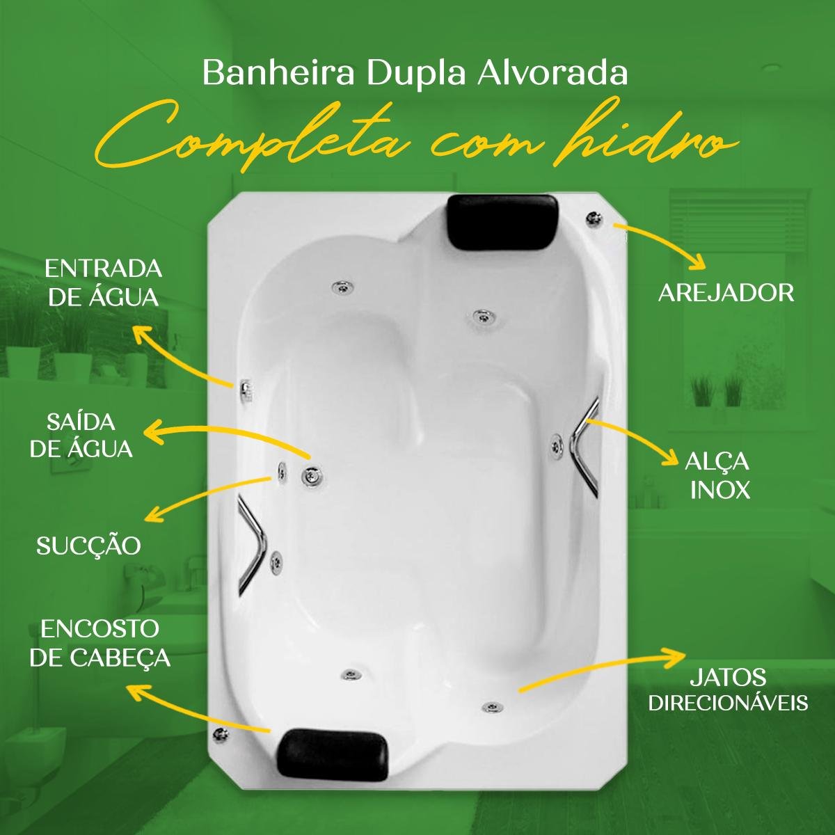 Banheira Dupla Alvorada Completa com Hidro em Acrílico - 4