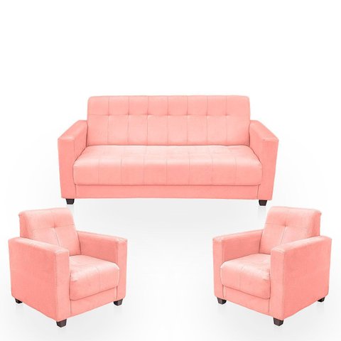 Sofá + 2 Poltrona para Sala de Estar Moderno Confortável Veneza Suede