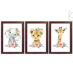 Quadros Decorativos Quarto de Menina Animais Aquarela:Tabaco