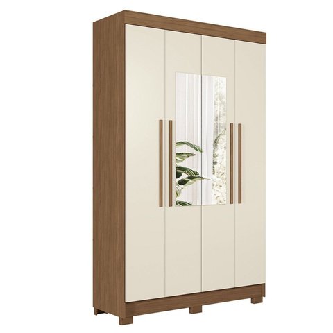 Guarda-Roupa 4 Portas 2 Gavetas com Espelho Sarandi Off White/Jatobá/Areia