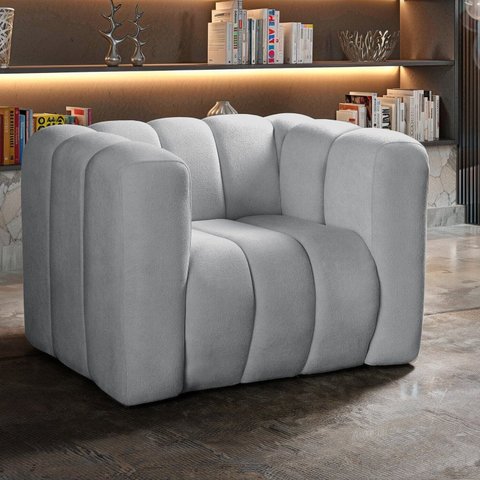 Poltrona Mona Decorativa Retrô Moderna Sala de Estar Cinza