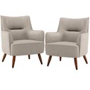Ver imagem 1 de Kit 02 Poltronas Decorativa Fixa Pés de Madeira Isabella D02 Linho Bege C-107 - Lyam Decor