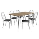 Ver imagem 1 de Conjunto Mesa de Cozinha Iguaçu Tampo Madeirado 90x160cm e 6 Cadeiras Holanda Cromado Nogueira