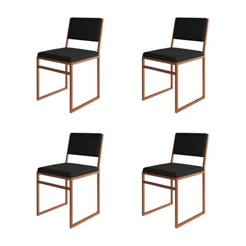 Kit 4 Cadeiras de Jantar Industrial Isa Assento Veludo Preto Base Cobre