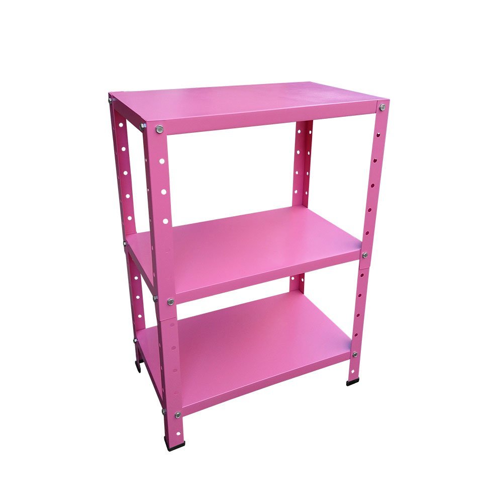 Estante de Aço Mini com 3 Prateleiras 45x27cm 45kg Coluna Bipartida Para Escritório Rosa