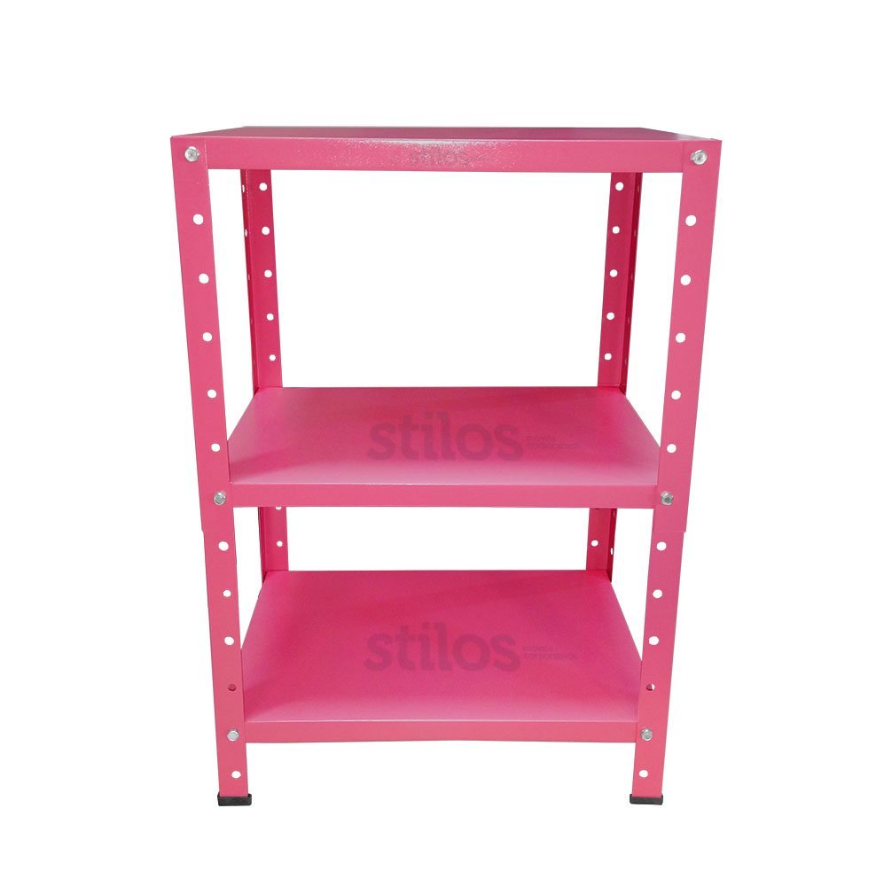 Estante de Aço Mini com 3 Prateleiras 45x27cm 45kg Coluna Bipartida Para Escritório Rosa - 4