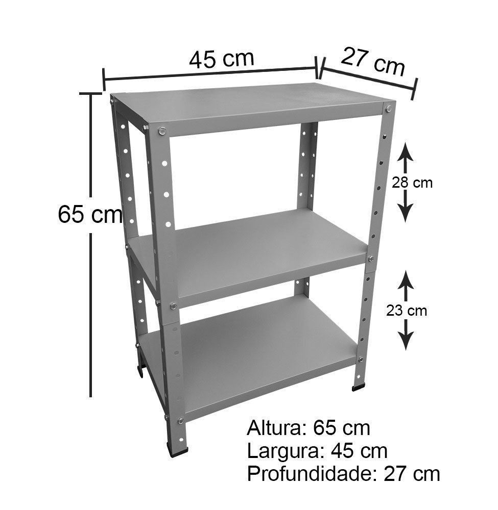 Estante de Aço Mini com 3 Prateleiras 45x27cm 45kg Coluna Bipartida Para Escritório Rosa - 6