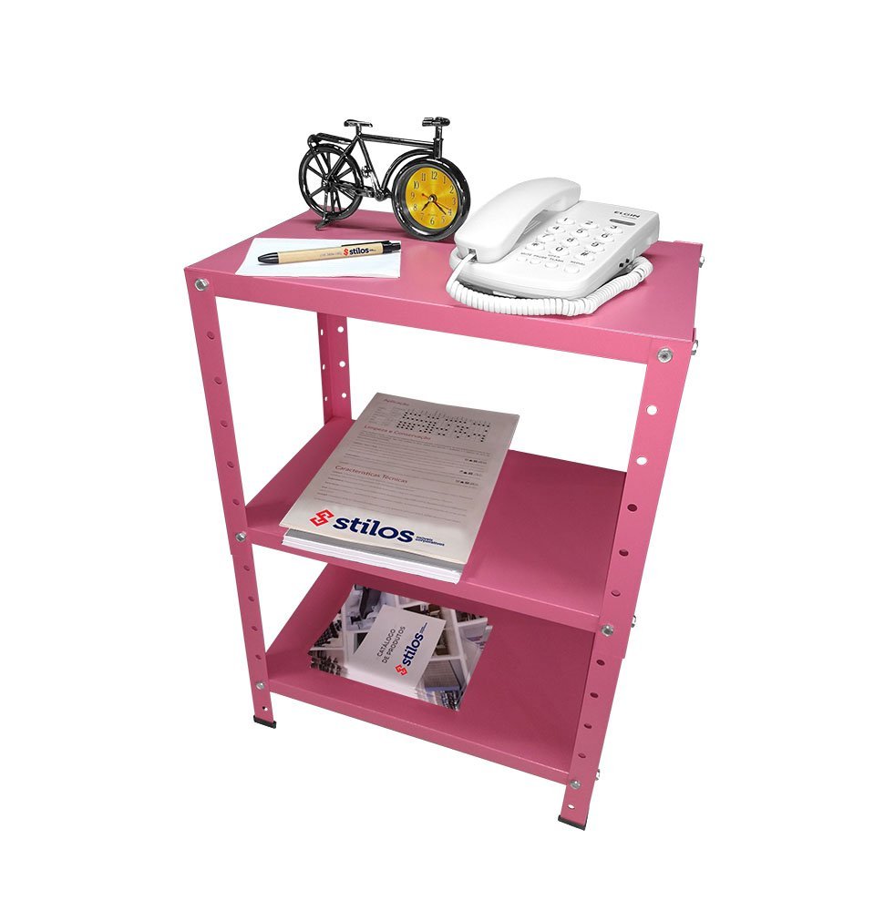 Estante de Aço Mini com 3 Prateleiras 45x27cm 45kg Coluna Bipartida Para Escritório Rosa - 2