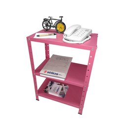 Estante de Aço Mini com 3 Prateleiras 45x27cm 45kg Coluna Bipartida Para Escritório Rosa - 2