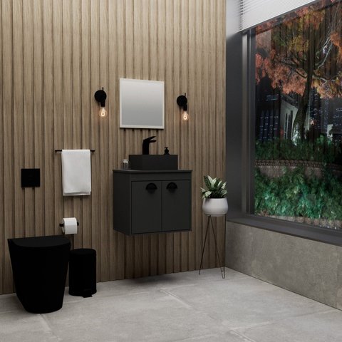 Gabinete para Banheiro com Cuba 51cm em MDF Preto