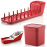 Kit Cozinha Escorredor Porta Detergente Lixeira - Vermelho - 1