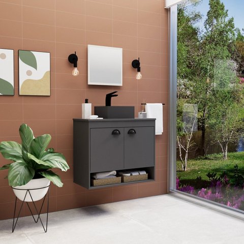 Gabinete para Banheiro com Cuba 51cm Preto
