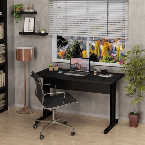 Mesa de Escritório Escrivaninha com Pé Metal 120cm Preto