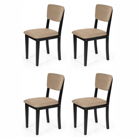 Kit 4 Cadeiras de Jantar Madeira Maciça Estofadas Ella Preto e Marrom Claro - Straub Web