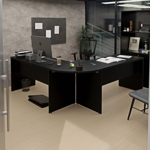 Mesa Escrivaninha em L Canto Arredondado 140cm Preto