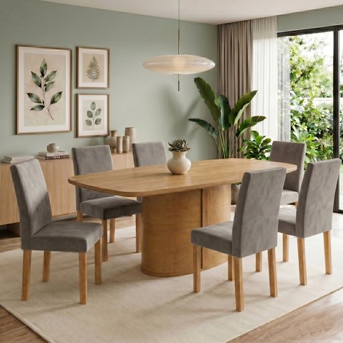 Conjunto de Mesa de Jantar 6 Lugares 180x90cm MDF Diana Espanha Cinamomo Cinza
