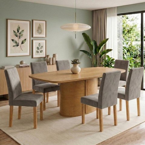 Conjunto de Mesa de Jantar 6 Lugares 180x90cm MDF Diana Espanha Cinamomo Cinza