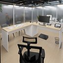 Ver imagem 2 de Mesa Escrivaninha em L Canto Arredondado 140cm Carvalho e Branco Bege