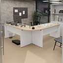 Ver imagem 1 de Mesa Escrivaninha em L Canto Arredondado 140cm Carvalho e Branco Bege