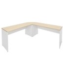 Ver mais imagens de Mesa Escrivaninha em L Canto Arredondado 140cm Carvalho e Branco Bege