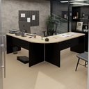 Ver imagem 1 de Mesa Escrivaninha em L Canto Arredondado 140cm Carvalho e Preto Bege