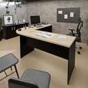 Ver imagem 4 de Mesa Escrivaninha em L Canto Arredondado 140cm Carvalho e Preto Bege