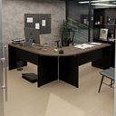 Ver imagem 1 de Mesa Escrivaninha em L Canto Arredondado 140cm Nogal e Preto Marrom