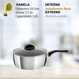Panela Alumínio Antiaderente 2,2l Avulsa C/ Cabo Tampa de Vidro Nº 20 Lidermix Pn28 - 2
