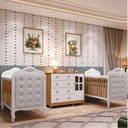 Ver imagem 1 de Quarto de Bebê Gêmeos 2 Berços com Capitonê e Cômoda Janelada 100% MDF Maya Clássico Espresso Móveis Branco/Brilho/Amêndoa