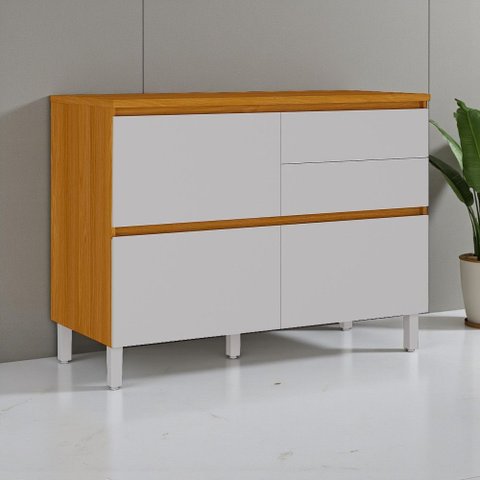 Balcão Cozinha 1 Porta 4 Gavetas 120cm com Tampo 100% MDF Lúmina Itatiaia Cinza/Cinamomo/Fendi