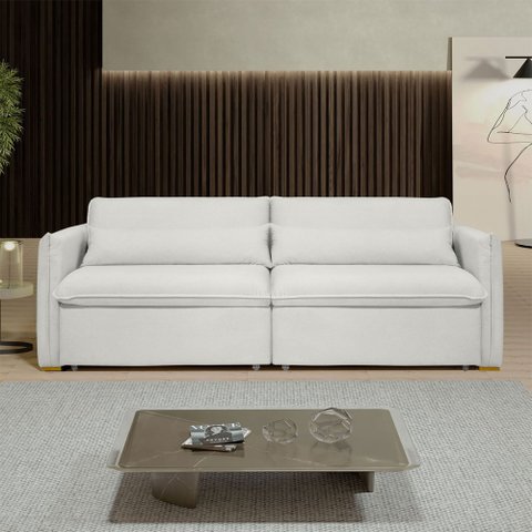Sofá Cama 3 Lugares Aurora Retrátil Boucle Gelo - Celflex