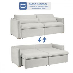 Sofá Cama 3 Lugares Aurora Retrátil Boucle Gelo - Celflex - 5