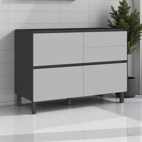 Balcão Cozinha 1 Porta 4 Gavetas 120cm sem Tampo 100% MDF Lúmina Itatiaia Cinza/Grafite/Fendi