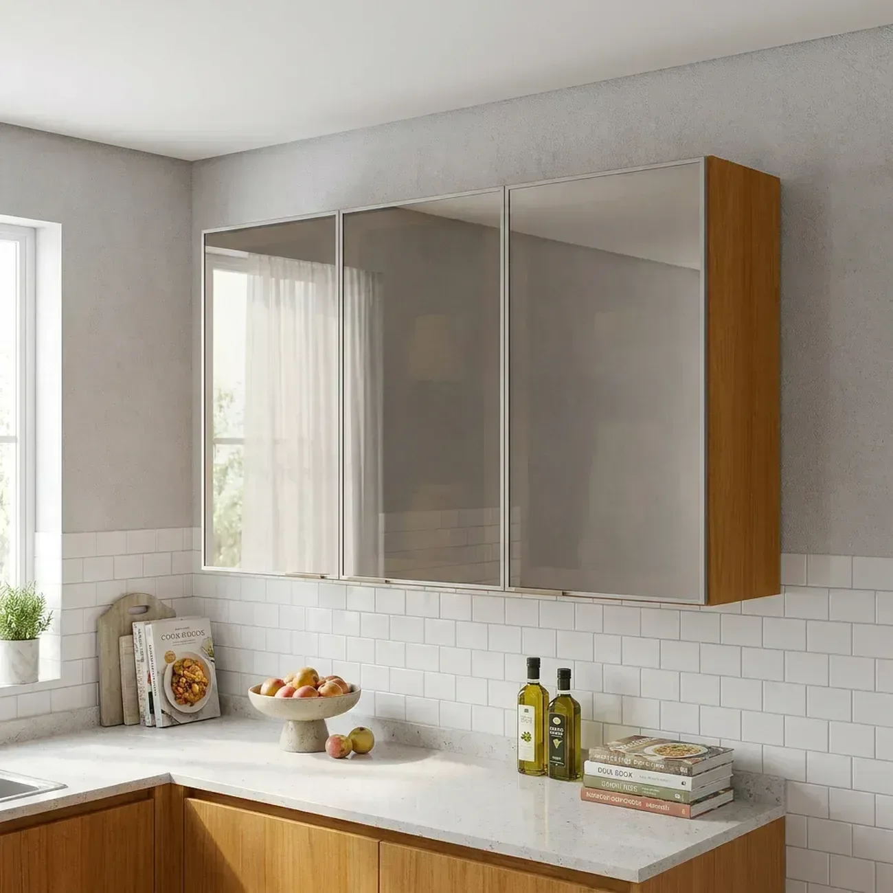 Armário de Cozinha Aéreo 100%MDF 3 Portas com Reflecta 120cm Lúmina Itatiaia Cinza/Cinamomo