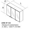 Armário 120cm 3 Portas de Vidro Mdf Dobradiças Slow Motion Lumina Itatiaia - 3