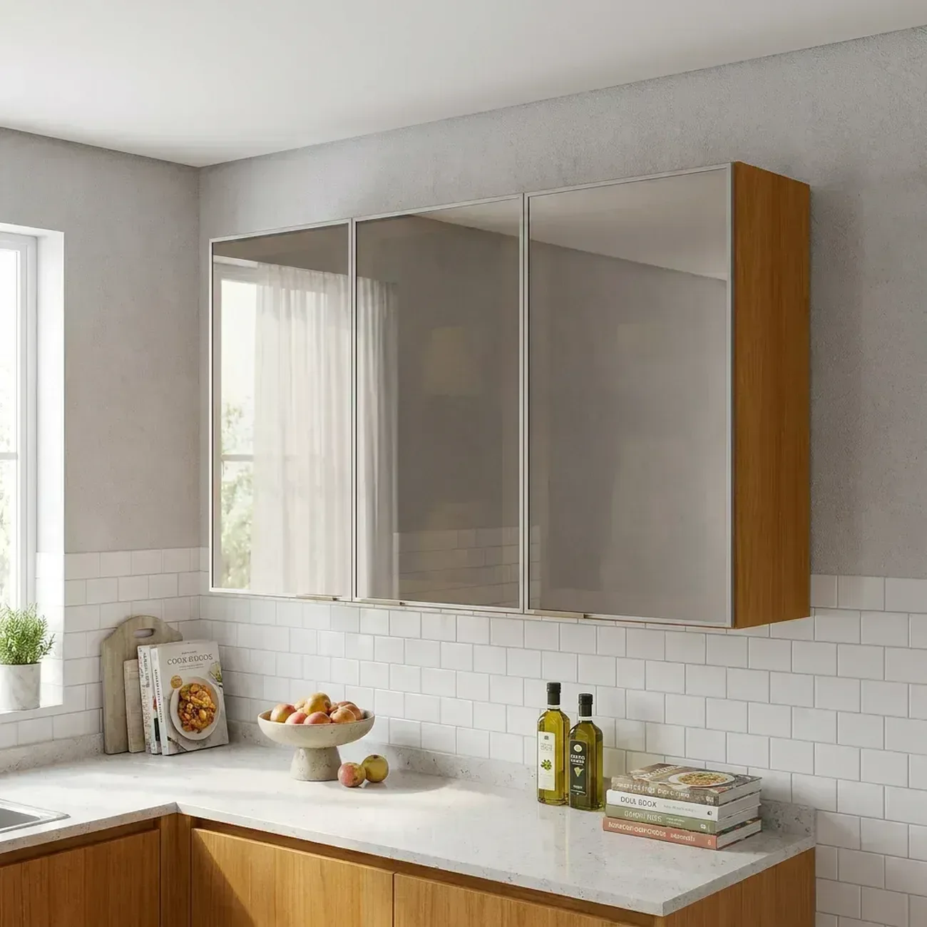 Ver imagem 1 de Armário de Cozinha Aéreo 100%MDF 3 Portas com Reflecta 120cm Lúmina Itatiaia Cinamomo/Fendi Cinza