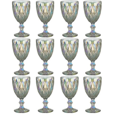 Jogo 12 Taças de Vidro 325ml Diamond Lyor Furta Cor Servir Á