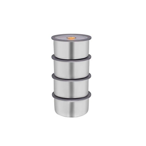 Conjunto 4 Potes Herméticos Redondo Aço Inox 450ml com Tampa