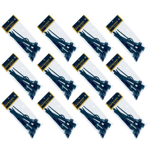 144 Lacres Reutilizáveis Cinta Plástica 17cm Formato Borboleta Preto Crippa