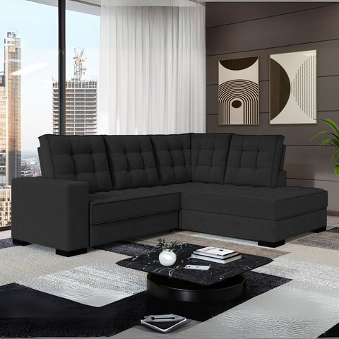 Sofá Canto Retrátil e Reclinável Munique Tamanho 220cm x 175cm Preto